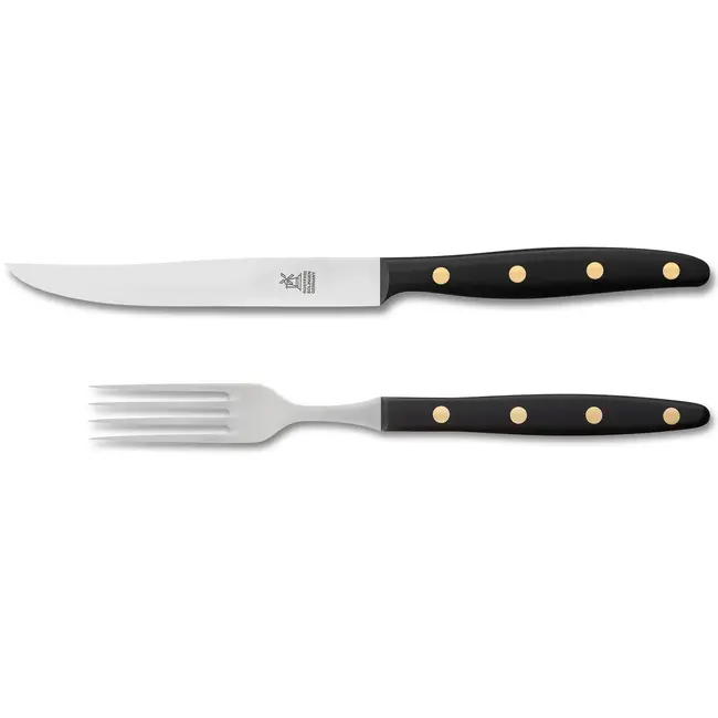 Robert Herder Windmühle Steakvork en Steakmes – RVS – Glad – Lemmet 12,5 cm – Heft POM Zwart