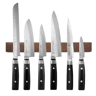 Yaxell Zen Messenset – 7-delig – Magnetische Messenstrip van Walnotenhout met 6 Messen – 37 Lagen Damaststaal – Canvas-Micarta Heft
