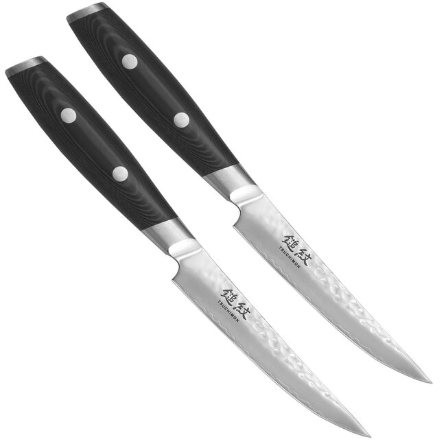 Yaxell Tsuchimon Steakmessenset – 2-delig – 3 Lagen Damaststaal – VG10 Staal – Canvas-Micarta Heft