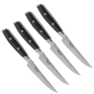 Yaxell Tsuchimon Steakmessenset – 4-delig – 3 Lagen Damaststaal – VG10 Staal – Canvas-Micarta Heft