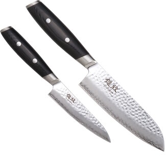 Yaxell Tsuchimon Messenset – 2-delig – Santokumes 16,5 cm en Universeelmes 12 cm – 3 Lagen Damaststaal – VG10 Staal – Canvas-Micarta Heft Yaxell Tsuchimon Messenset – 2-delig – Santokumes 16,5 cm en Universeelmes 12 cm – 3 Lagen Damaststaal – VG10 Staal – Canvas-Micarta Heft