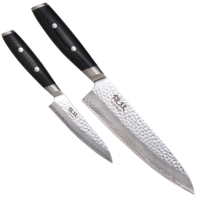 Yaxell Tsuchimon Messenset – 2-delig – Koksmes 20 cm en Universeelmes 12 cm – 3 Lagen Damaststaal – VG10 Staal – Canvas-Micarta Heft