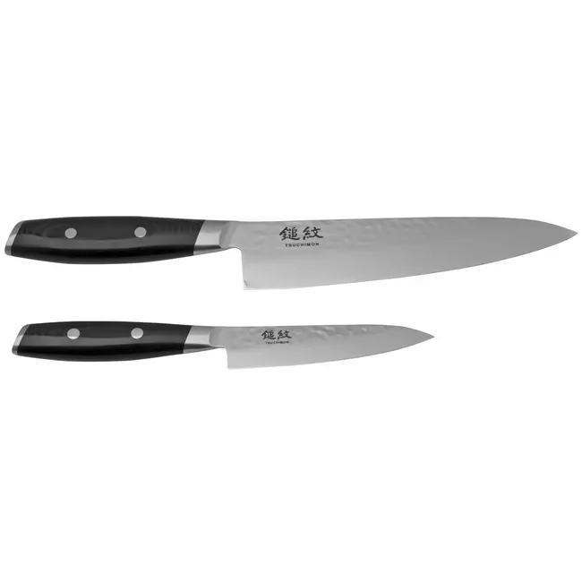 Yaxell Tsuchimon Messenset – 2-delig – Koksmes 20 cm en Universeelmes 12 cm – 3 Lagen Damaststaal – VG10 Staal – Canvas-Micarta Heft