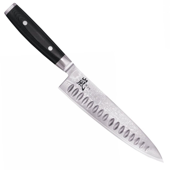 Yaxell Ran Koksmes met Kuiltjes 20 cm – 69 Lagen Damaststaal – VG10 Staal – 61 HRC – Canvas-Micarta Heft