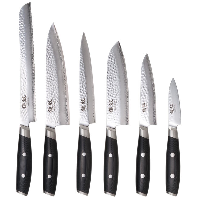 Yaxell Tsuchimon Messenset – 6-delig – 3 Lagen Damaststaal – VG10 Staal – Canvas-Micarta Heft