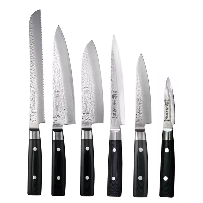 Yaxell Zen Messenset – 7-delig – Beukenhouten Messenblok met 6 Messen – 37 Lagen Damaststaal – Canvas-Micarta Heft