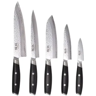 Yaxell Tsuchimon Messenset – 6-delig – Messenblok met 5 Messen – 3 Lagen Damaststaal – VG10 Staal – Canvas-Micarta Heft