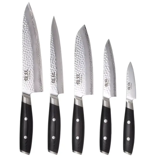 Yaxell Tsuchimon Messenset – 6-delig – Messenblok met 5 Messen – 3 Lagen Damaststaal – VG10 Staal – Canvas-Micarta Heft