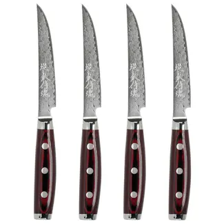 Yaxell Super Gou Steakmessenset 12 cm – 4-delig – 161 Lagen Damaststaal – SG2 Staal – 63 HRC – Canvas-Micarta Heft