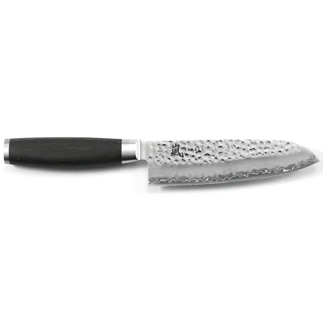 Yaxell Taishi Santoku Mes 16,5 cm – VG-10 Staal – Hardheid 61 HRC – Tsuchime Afwerking – Gehamerd Lemmet – Zwart Pakka Beukenhout Handvat
