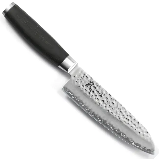 Yaxell Taishi Santoku Mes 16,5 cm – VG-10 Staal – Hardheid 61 HRC – Tsuchime Afwerking – Gehamerd Lemmet – Zwart Pakka Beukenhout Handvat