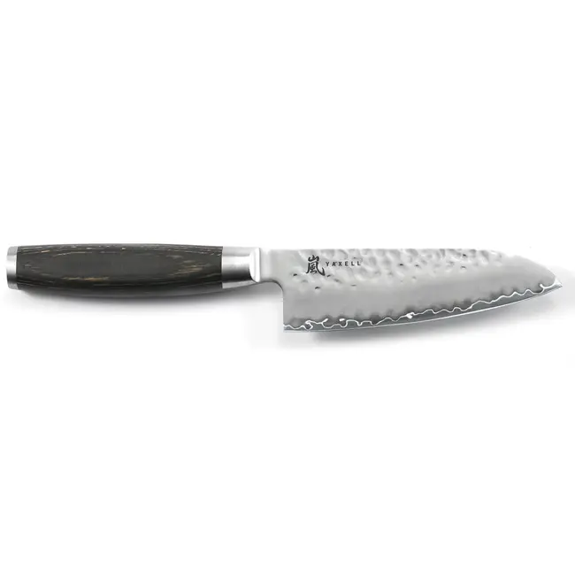Yaxell Taishi Santoku Mes 12,5 cm – VG-10 Staal – Hardheid 61 HRC – Tsuchime Afwerking – Gehamerd Lemmet – Zwart Pakka Beukenhout Handvat