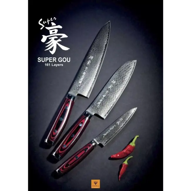 Yaxell Super Gou Messenset – Giftset – 3-delig – Santoku 16,5 cm, Klein Santoku 12,5 cm & Schilmes 8 cm – 161 Lagen Damaststaal – SG2 Staal – 63 HRC – Canvas-Micarta Heft