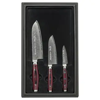 Yaxell Super Gou Messenset – Giftset – 3-delig – Santoku 16,5 cm, Klein Santoku 12,5 cm & Schilmes 8 cm – 161 Lagen Damaststaal – SG2 Staal – 63 HRC – Canvas-Micarta Heft