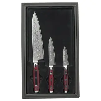 Yaxell Super Gou Messenset – Giftset – 3-delig – Koksmes 20 cm, Universeelmes 12 cm & Schilmes 8 cm – 161 Lagen Damaststaal – SG2 Staal – 63 HRC – Canvas-Micarta Heft