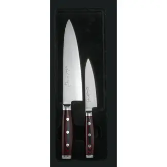 Yaxell Super Gou Messenset – Giftset – 2-delig – Koksmes 20 cm & Universeelmes 12 cm – 161 Lagen Damaststaal – SG2 Staal – 63 HRC – Canvas-Micarta Heft Yaxell Super Gou Messenset – Giftset – 2-delig – Koksmes 20 cm & Universeelmes 12 cm – 161 Lagen Damaststaal – SG2 Staal – 63 HRC – Canvas-Micarta Heft