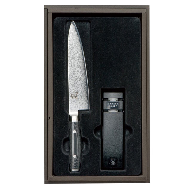 Yaxell Ran Messenset – Giftset – 2-delig – Messenslijper met Koksmes 20 cm – 69 Lagen Damaststaal – VG10 Staal – 61 HRC – Canvas-Micarta Heft