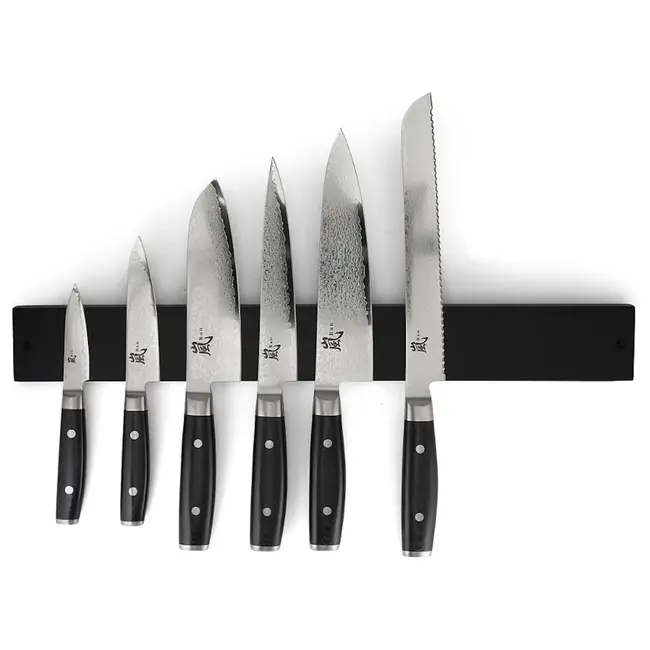 Yaxell Ran Messenset – 7-delig – Magnetische Zwarte Messenhouder met 6 Messen – 69 Lagen Damaststaal – VG10 Staal – 61 HRC – Canvas-Micarta Heft