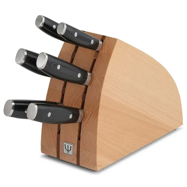 Yaxell Ran Messenset – 7-delig – Beukenhouten Messenblok met 6 Messen – 69 Lagen Damaststaal – VG10 Staal – 61 HRC – Canvas-Micarta Heft