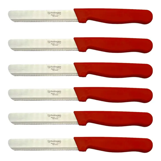 Solingen AVA Tafelmes - Allround Kartelmes - Superscherp - Brede Smeerkant - RVS - 21,5 cm - Rood - 6 Stuks