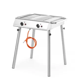 HENDI Krachtige gasgrill – 9,5kW – Compact en draagbaar – 2 onafhankelijke branders – Roestvast staal – 770x710x870 mm