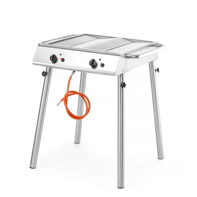 HENDI Krachtige gasgrill – 9,5kW – Compact en draagbaar – 2 onafhankelijke branders – Roestvast staal – 770x710x870 mm