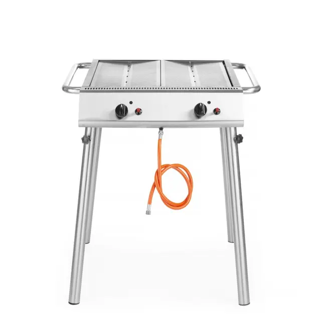 HENDI Krachtige gasgrill – 9,5kW – Compact en draagbaar – 2 onafhankelijke branders – Roestvast staal – 770x710x870 mm