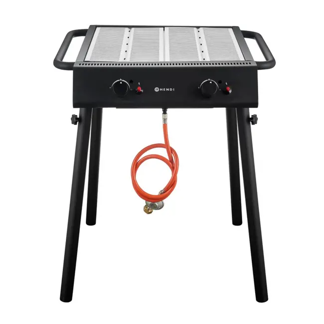 HENDI Krachtige gasgrill – 2 branders – compact en draagbaar – zwart – 9,5kW
