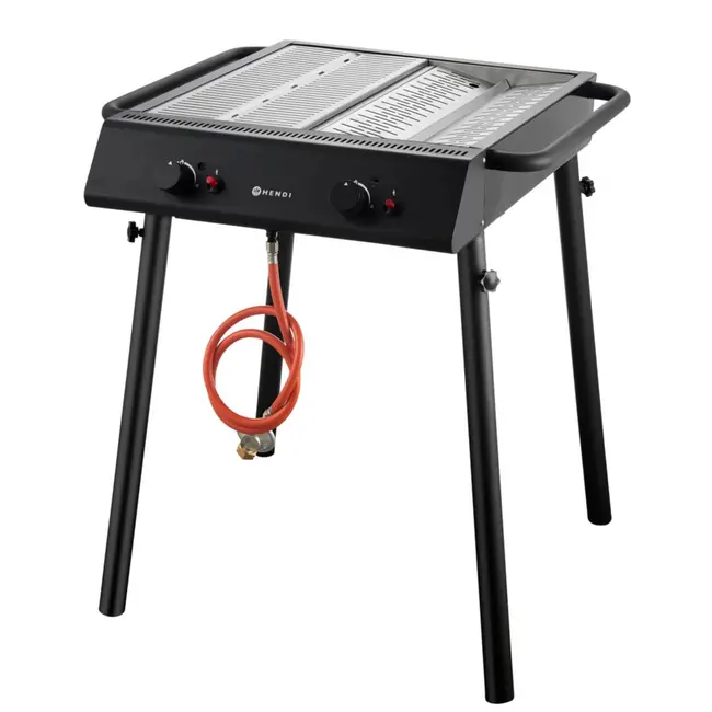 HENDI Krachtige gasgrill – 2 branders – compact en draagbaar – zwart – 9,5kW