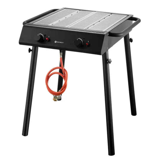 HENDI Krachtige gasgrill – 2 branders – compact en draagbaar – zwart – 9,5kW
