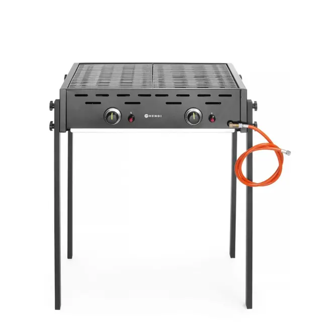HENDI Roast-Master Pro gasgrill – dubbele branders – zwart – 11,6kW – 790x560x900 mm