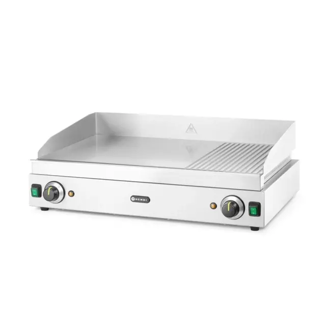 HENDI Bakplaat met geribbelde en gladde zones – Roestvast staal – 2 onafhankelijke verhittingszones – 720x550 mm