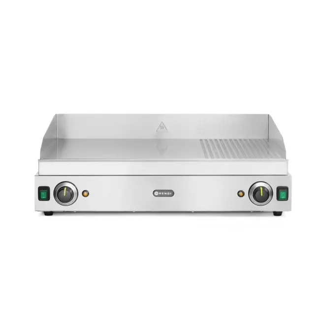 HENDI Bakplaat met geribbelde en gladde zones – Roestvast staal – 2 onafhankelijke verhittingszones – 720x550 mm