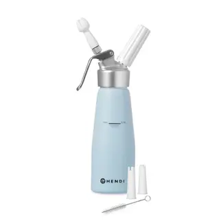 HENDI Slagroomapparaat – 0,5L – Pastelblauw – Inclusief mondstukken en reinigingsborstel