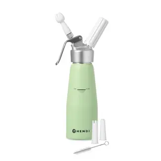 HENDI Slagroomapparaat – 0,5L – Pastelgroen – Inclusief 3 mondstukken en borstel – Aluminium
