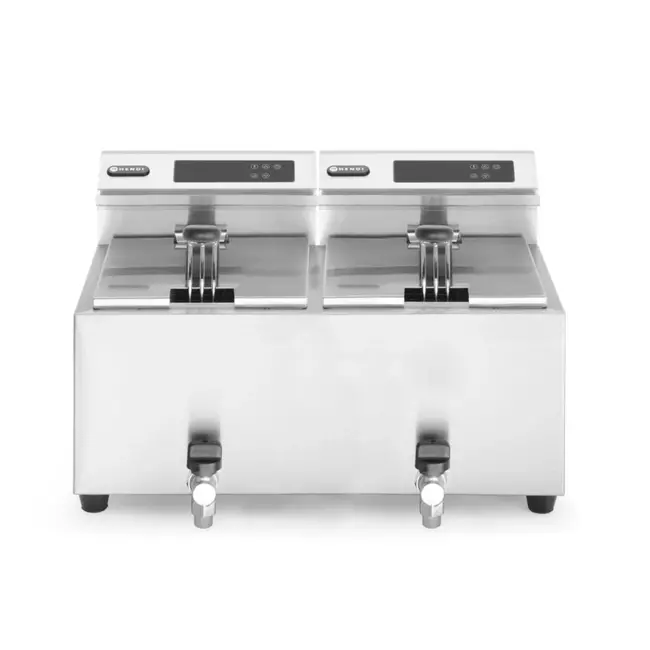 HENDI Digitale friteuse met aftapkraan – 2x8x liter – roestvast staal – 7000W
