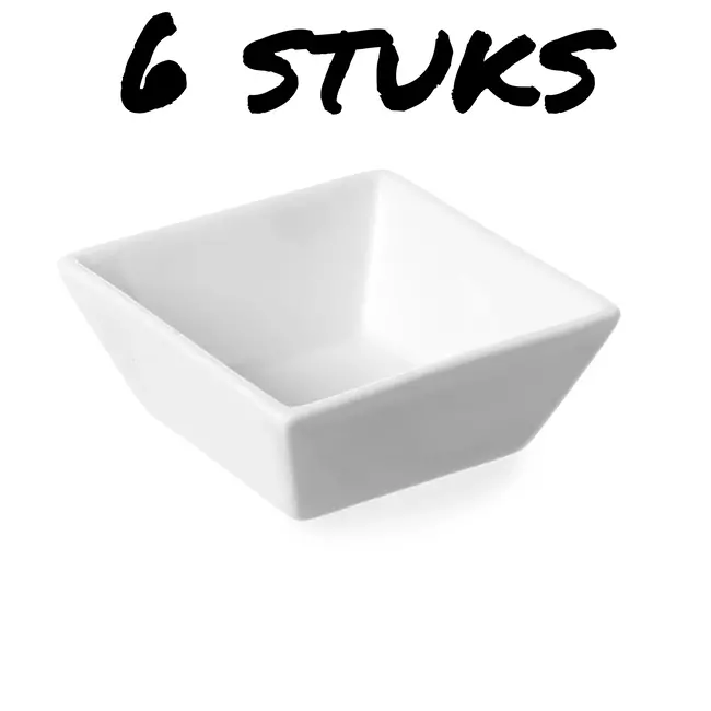 HENDI Tapasschaaltjes – vierkant – porselein – 80x80x35 mm – set van 6 – wit