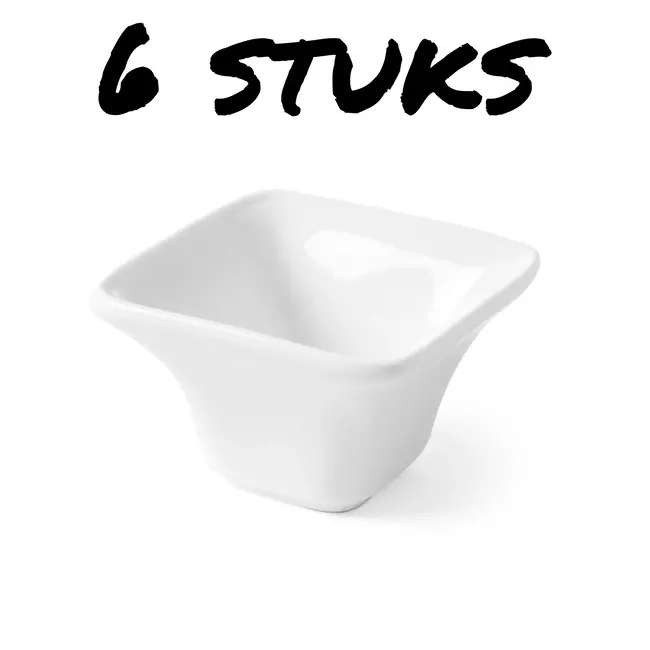 HENDI Tapasschaaltje Cuadrado – Porselein – Stoot- en slijtvast – 59x59x37 mm – Set van 6