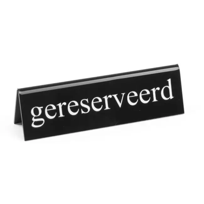 HENDI Tafelstandaard gereserveerd – dubbelzijdig bedrukt – plexiglas – zwart-wit – 130x30x38 mm