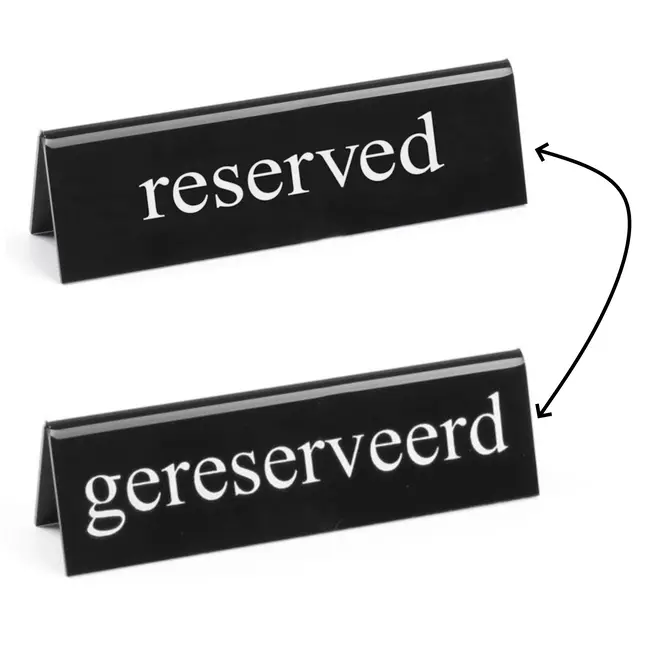 HENDI Tafelstandaard gereserveerd – dubbelzijdig bedrukt – plexiglas – zwart-wit – 130x30x38 mm