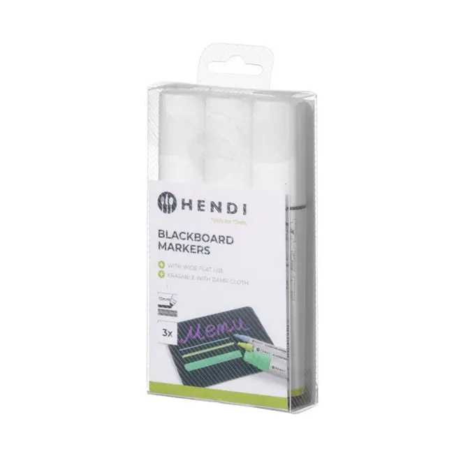 HENDI Krijtstiften – platte brede punt – 15 mm – wit – set van 3 stuks