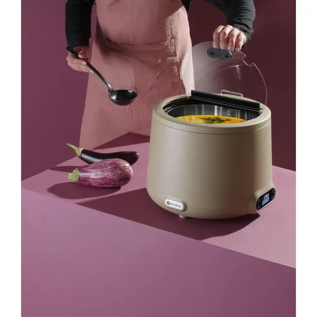 HENDI Stijlvolle soepketel – 8L – digitaal bedieningspaneel – beige – gehard glazen deksel – eenvoudig te reinigen