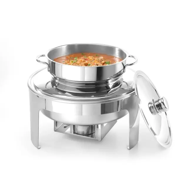 Hendi Ronde soep chafing dish - spiegelglans - 10L - roestvrij staal - met handgrepen en lepeluitsparing