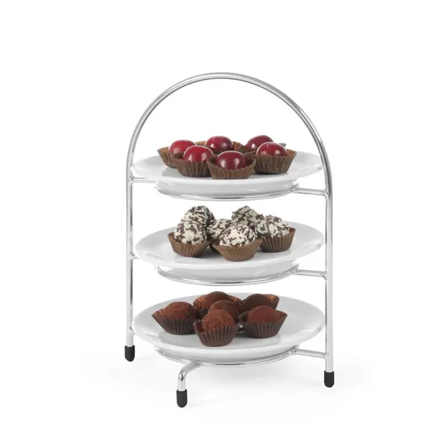 HENDI Serveerstandaard voor borden – verchroomd metaal – max. Ø 275 mm – 3 borden – 290x290x x(H)440 mm