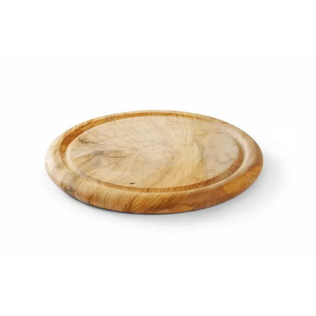 HENDI Serveerplank olijfhout – Antibacterieel – Met sapgoot – Ø260x25 mm – Uniek patroon