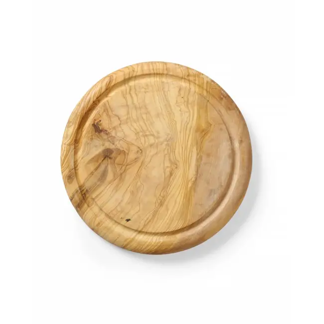 HENDI Serveerplank olijfhout – Antibacterieel – Met sapgoot – Ø260x25 mm – Uniek patroon