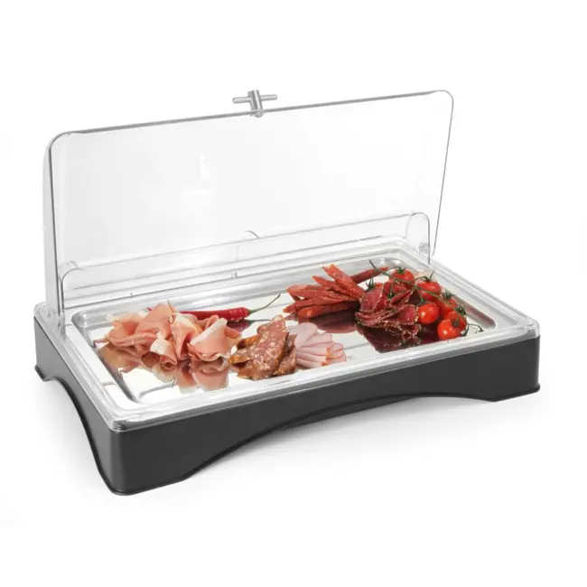 HENDI Gekoeld presentatie display – Gastronorm 1/1 – Inclusief serveerplateau – Transparante kap – 555x357x175 mm