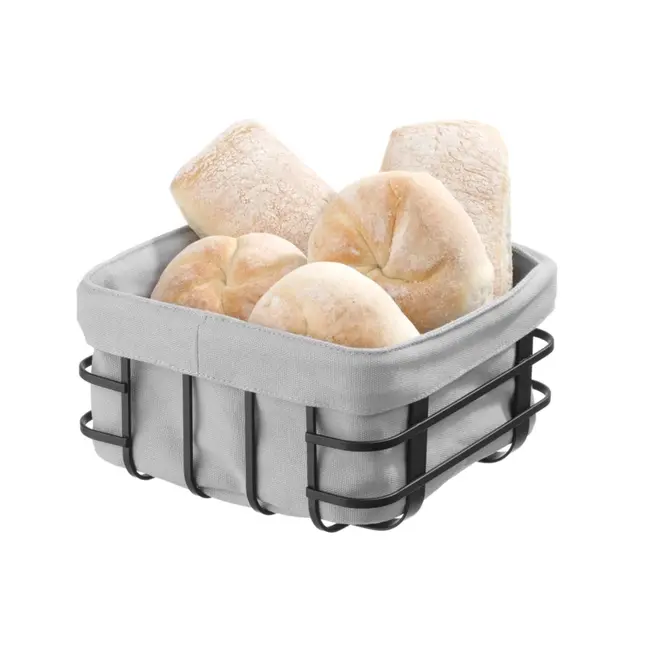 HENDI Vierkant broodmandje – matzwarte poedercoating – met wasbare grijze zak – 190x190x100 mm