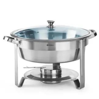 HENDI Ronde chafing dish – glazen deksel – 3,5L – inclusief brandpastahouder – roestvast staal