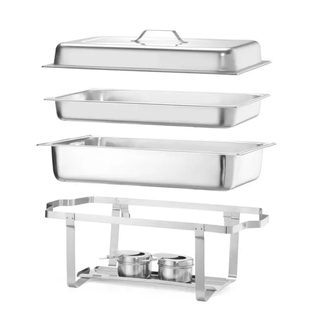 HENDI Chafing dish – Gastronorm 1/1 – Hoogglans deksel – Inclusief brandpastahouders – 9L – RVS